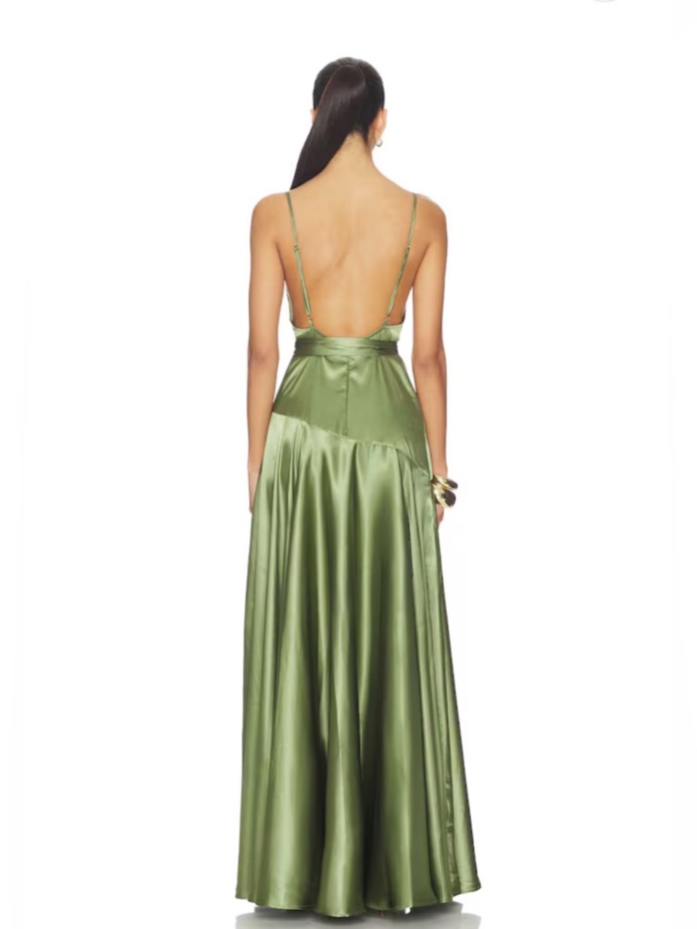 NEW Bronx Banco Leo Sage Maxi Dress, Olive Green Satin Cowl Neck Evening Gown - Picture 4 of 16